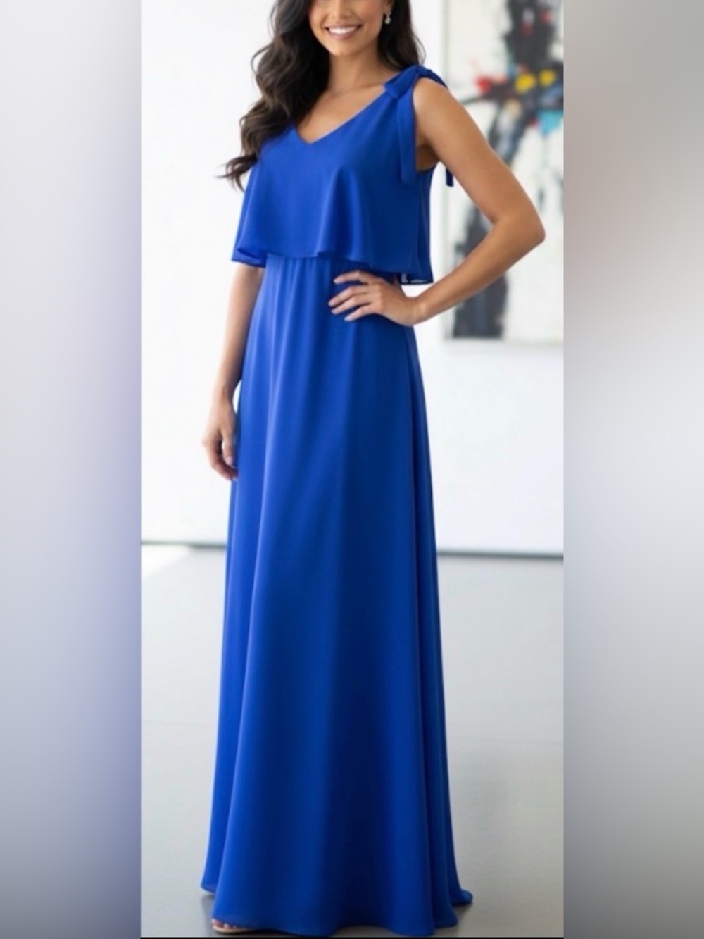 Charles Henry Royal Blue Tie-Shoulder Popover Midi Dress XS - Like New!